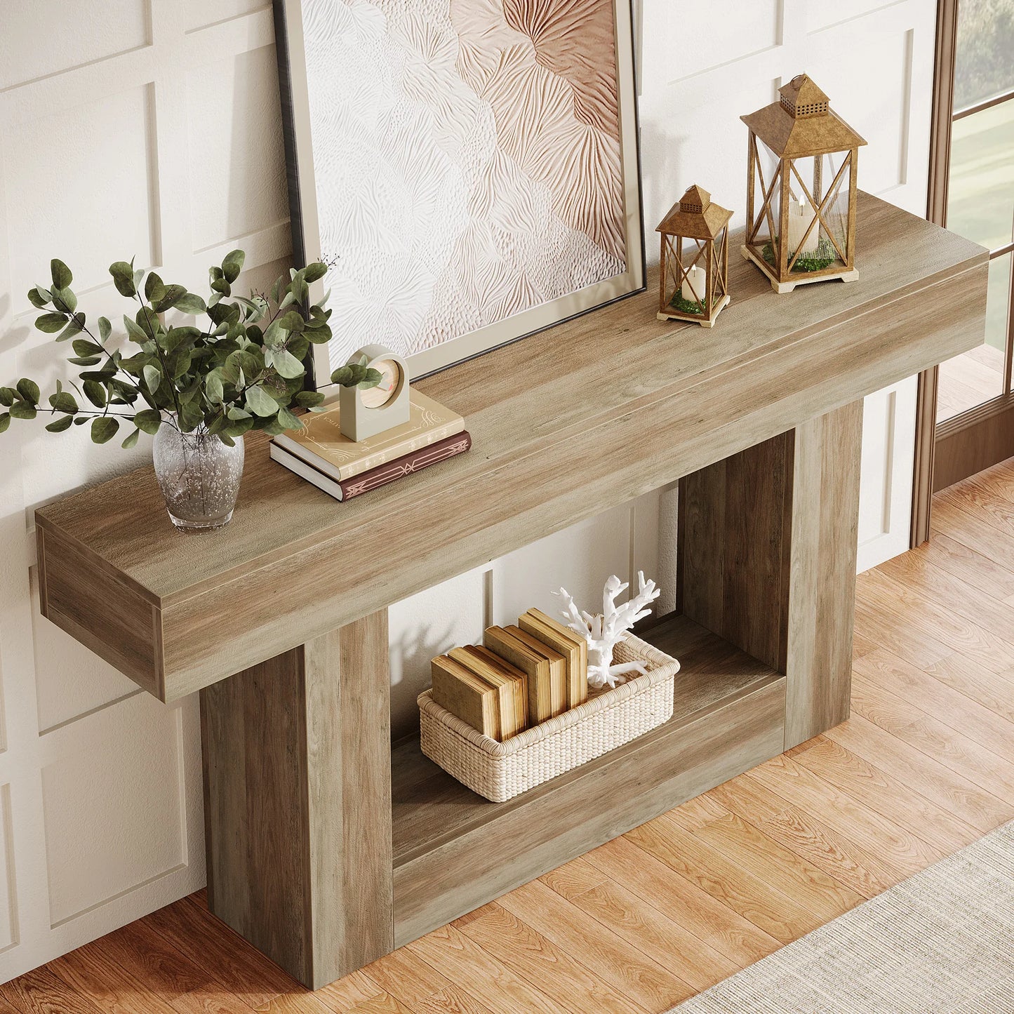 Tribesigns Farmhouse 2-Tier Entryway Console Table With U-Shaped Base