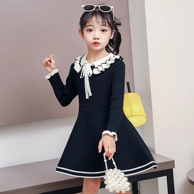KLFLG Girls Knitted Cotton Polyester Sweater Dress Casual Princess