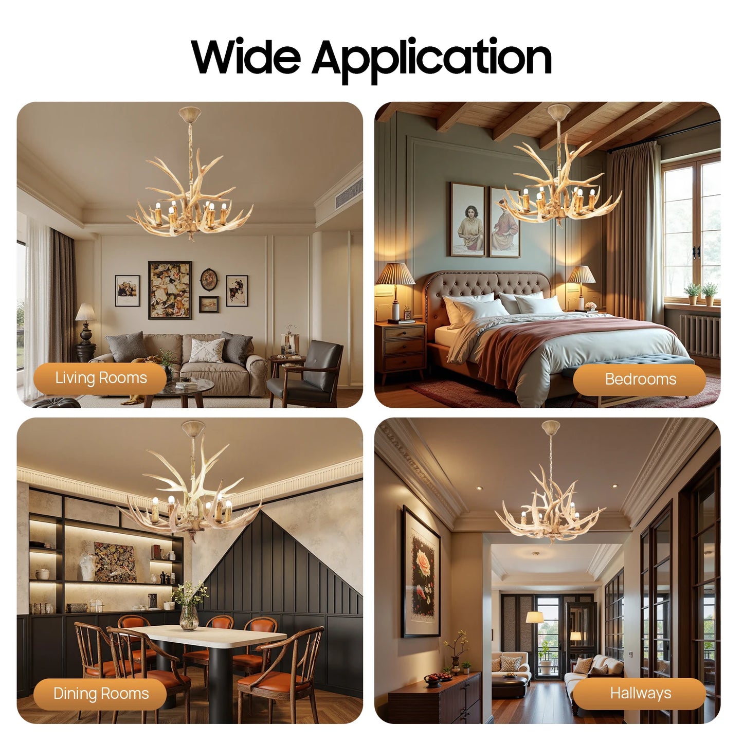 Resin Deer Antler Ceiling Light Chandelier With Six Lights