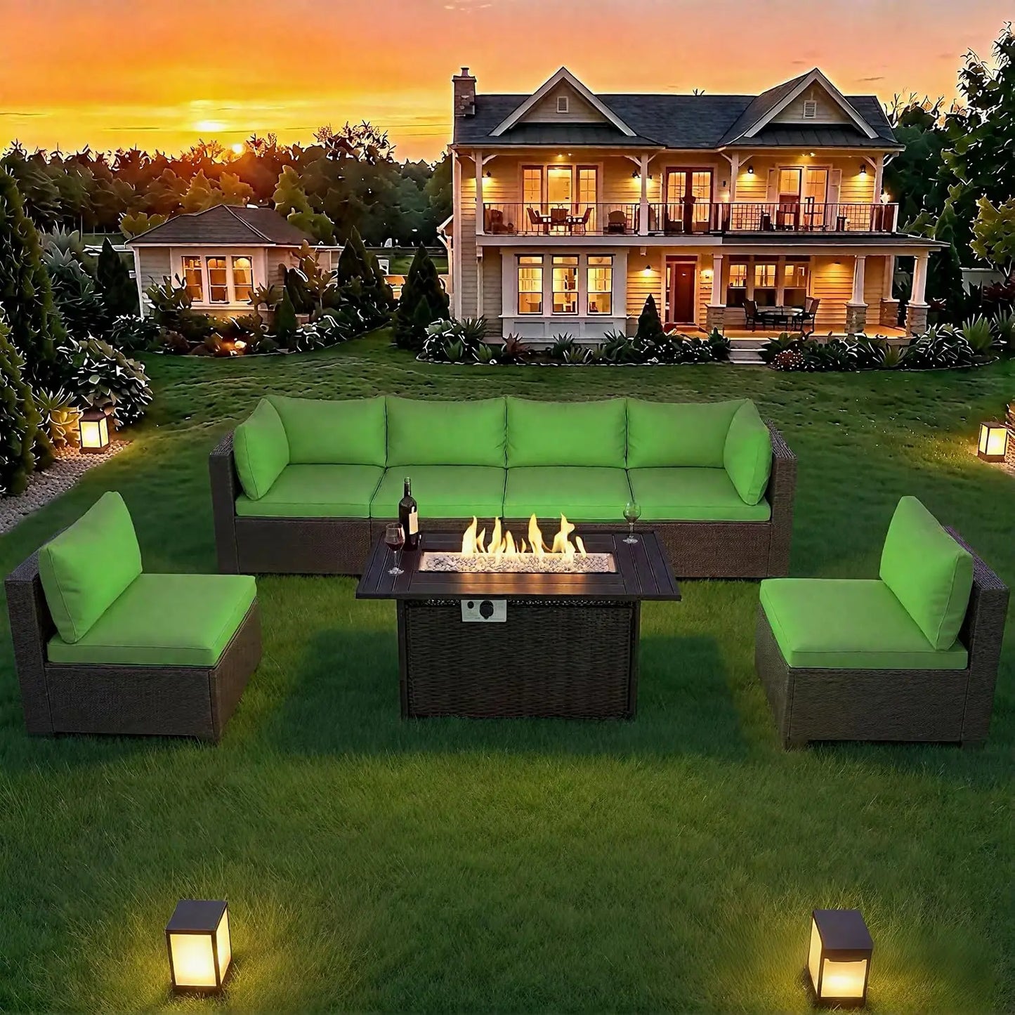 Wicker Patio Outdoor Conversation Set With Propane Fire Pit Table