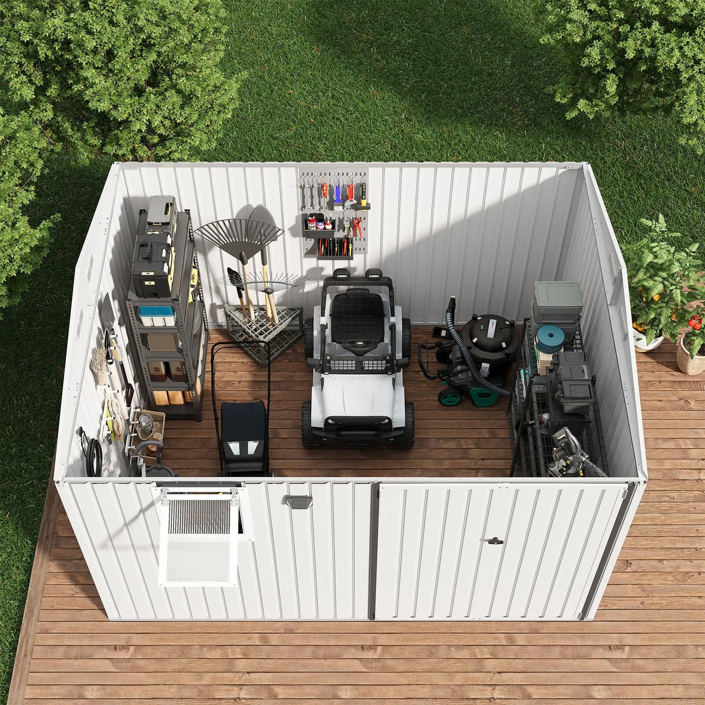 HiMISS Steel Garden Storage Shed With Sloped Roof Lockable Doors