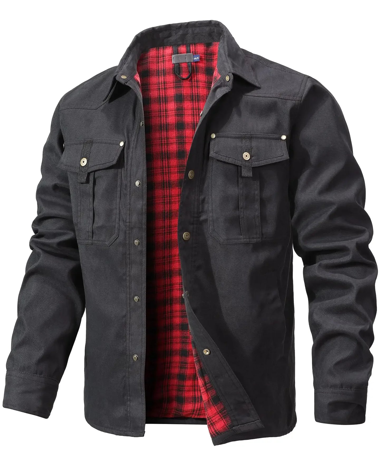 Mens Flannel Lined Shacket Jacket With Snap Buttons For Everyday