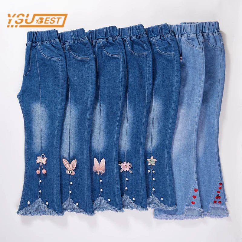 YSUBEST Girls Jeans Bell Bottoms For Spring Autumn Casual Kids