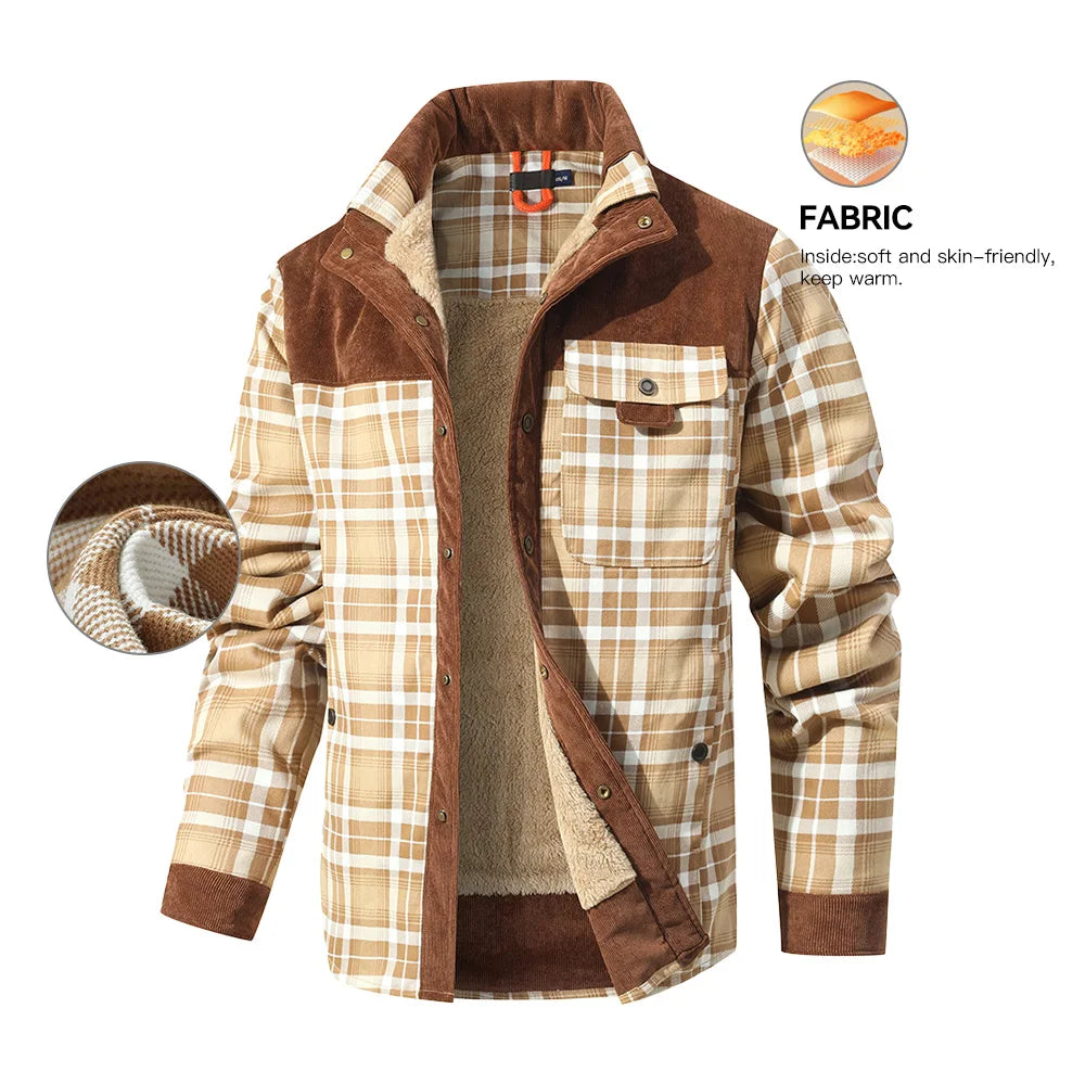 NONECN Men's Winter Windproof Bomber Jacket Plaid Sherpa Lined Coat