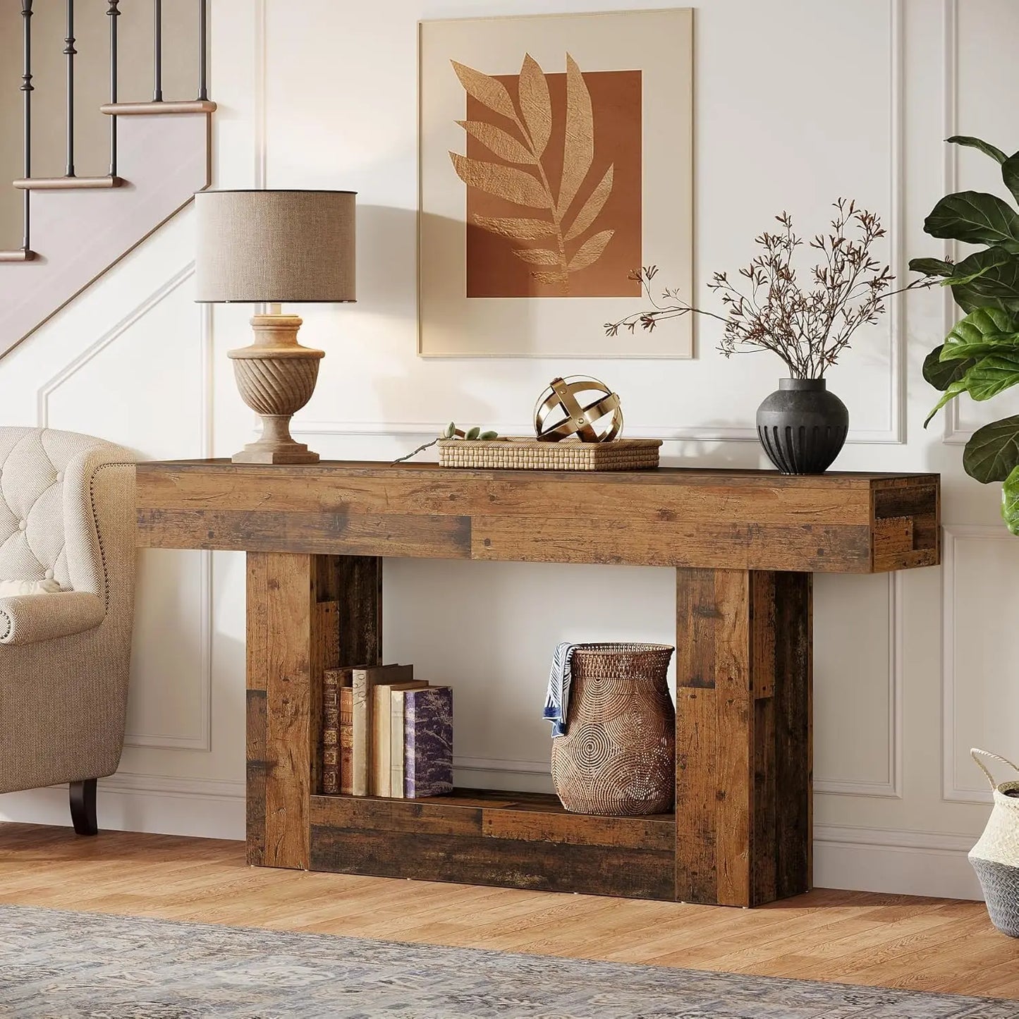 Tribesigns Farmhouse 2-Tier Entryway Console Table With U-Shaped Base