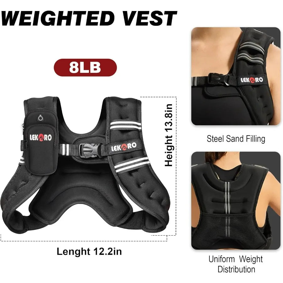LISM Weighted Vest 8lb For Men Women Reflective Stripe Workout