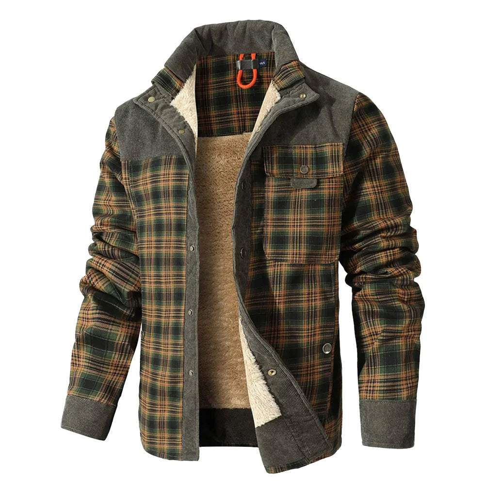 NONECN Men's Winter Windproof Bomber Jacket Plaid Sherpa Lined Coat