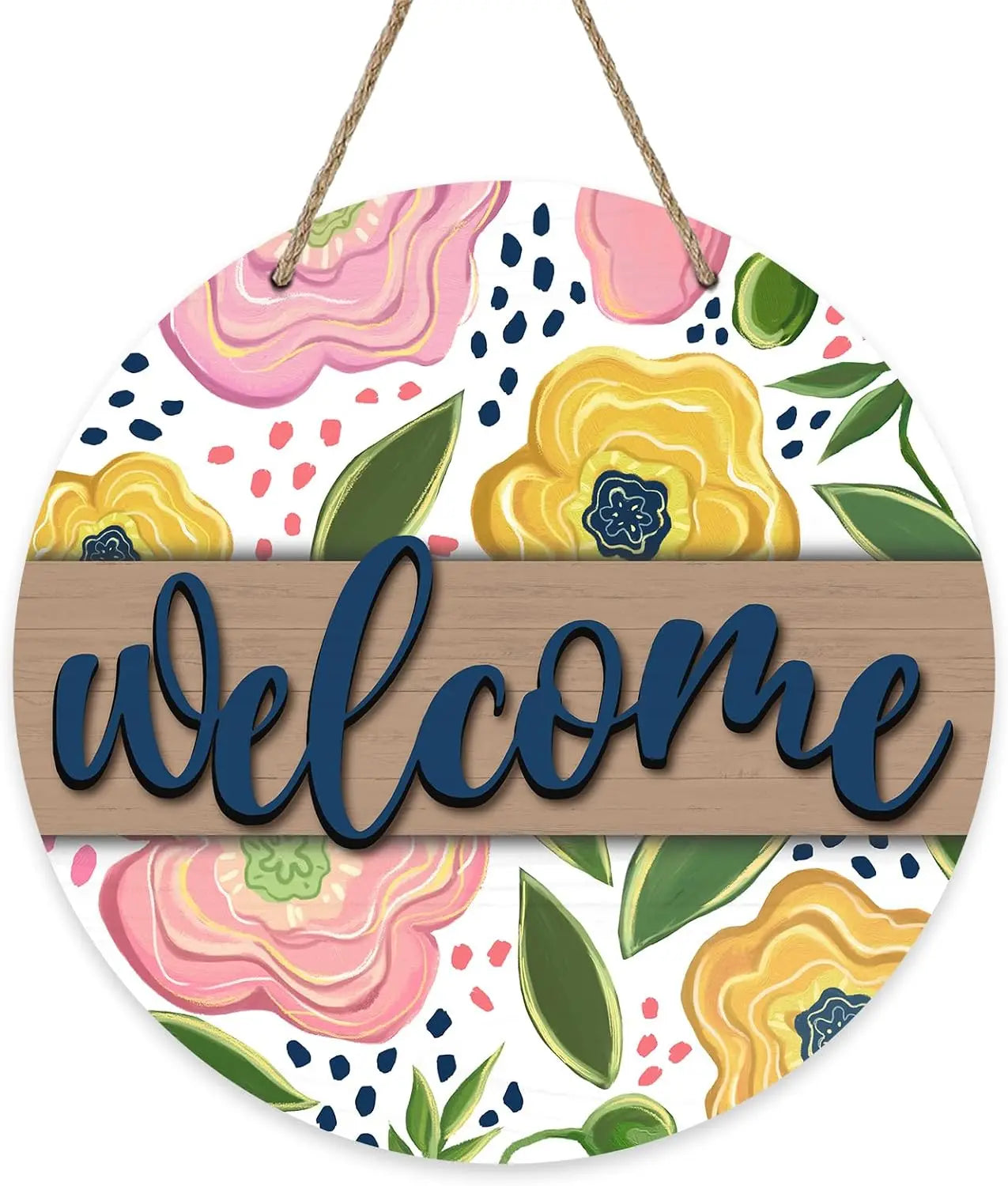 Spring Flowers Hummingbird Round Wooden Sign for Farmhouse Decor