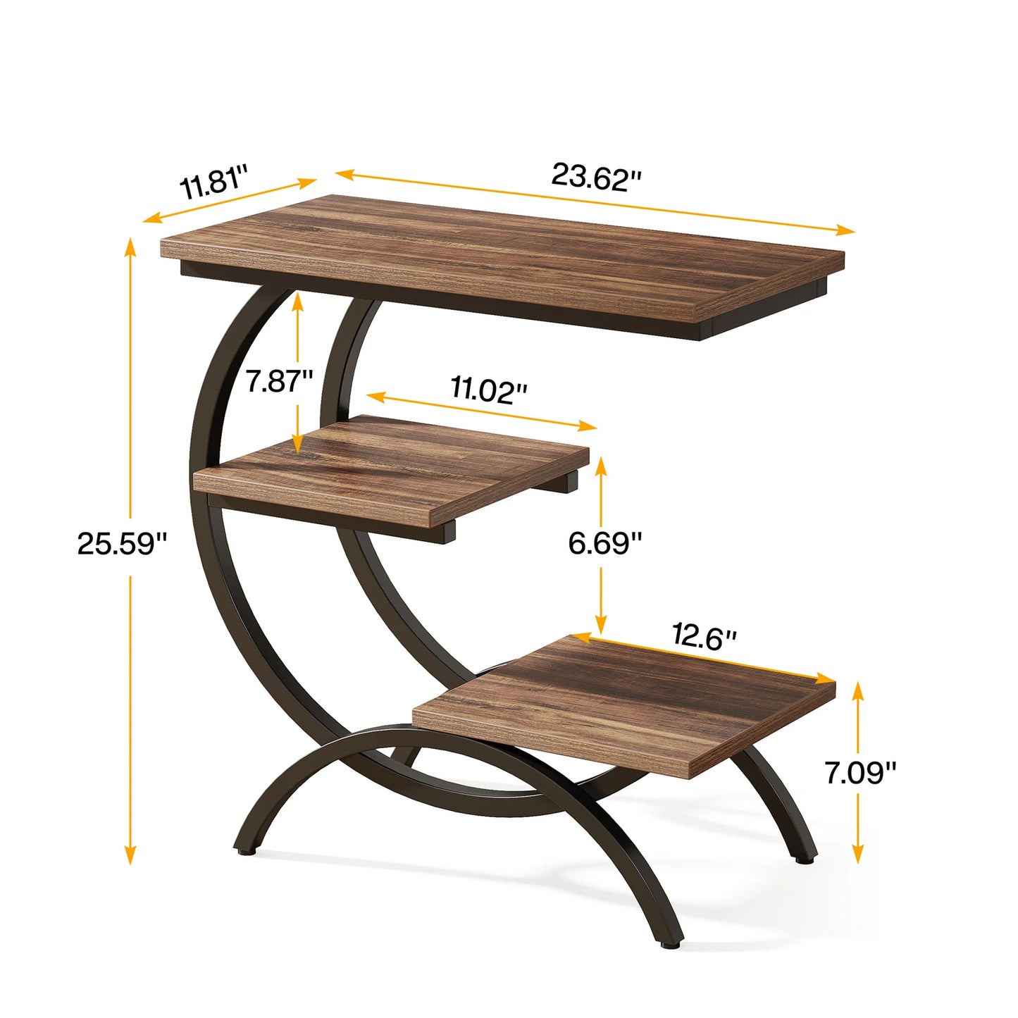 Tribesigns C-Shaped End Table Industrial 3-Tier With Storage Shelves