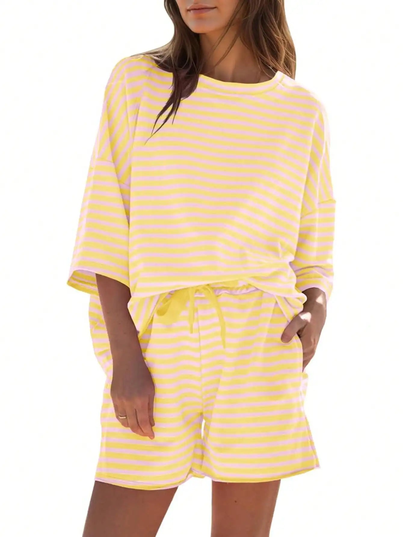 Fisoew Striped Athleisure 2 Piece Lounge Set For Women