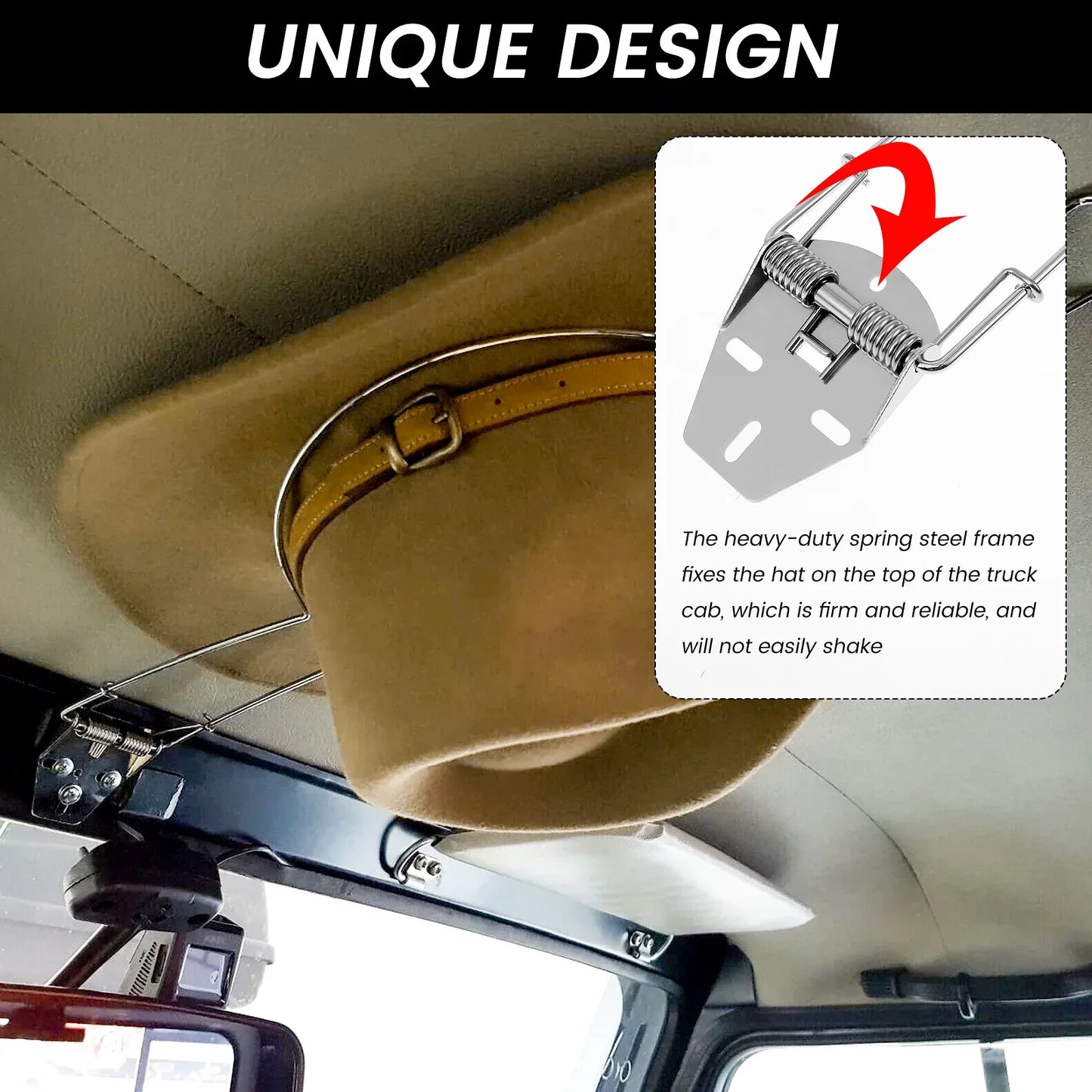 Stainless Steel Car Cowboy Hat Rack With Built In Spring Holder