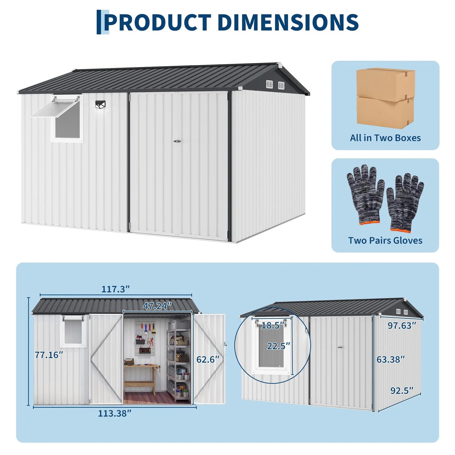 HiMISS Steel Garden Storage Shed With Sloped Roof Lockable Doors