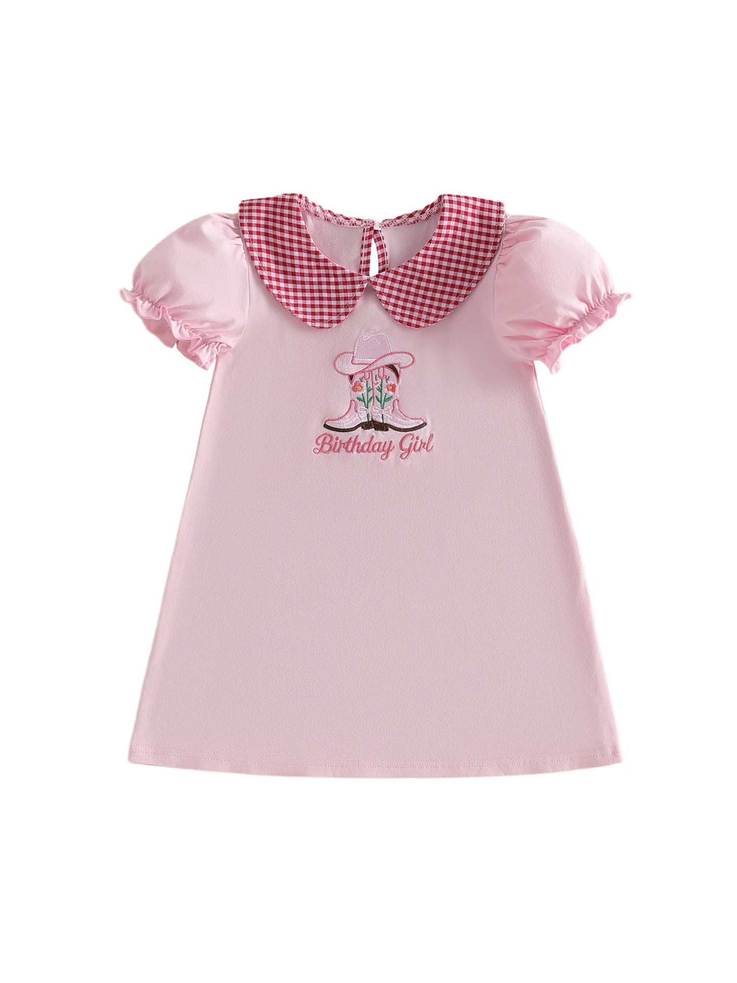 Infant Girls Western Cowgirl Dress With Embroidered Puff Sleeves