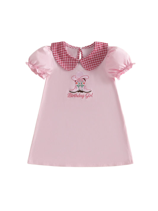 Infant Girls Western Cowgirl Dress With Embroidered Puff Sleeves