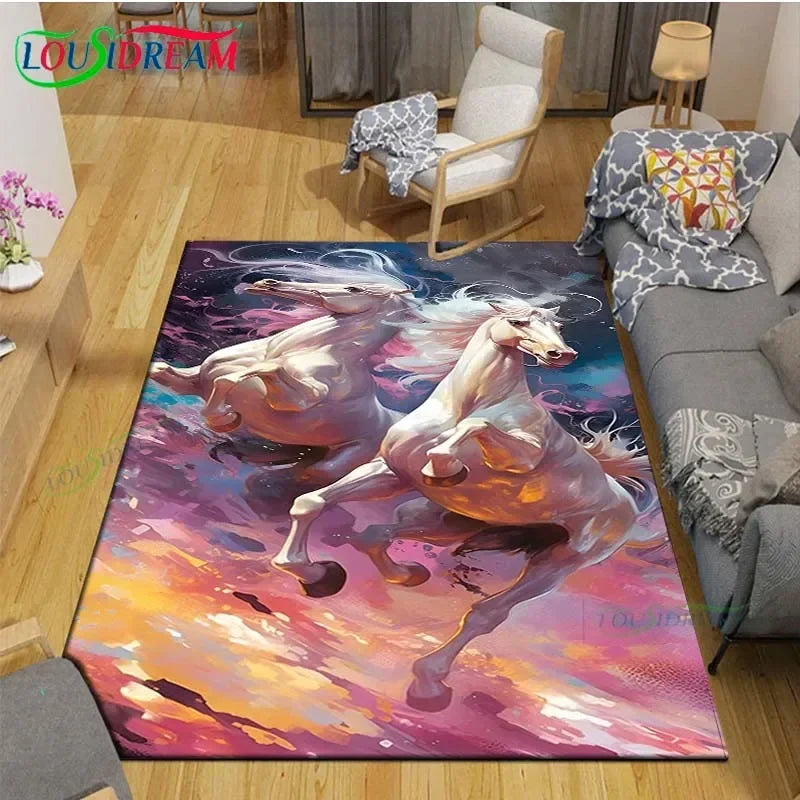 3D Horse Painting Carpet Anti Slip Living Room Rug