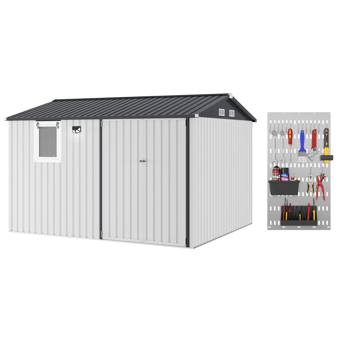 HiMISS Steel Garden Storage Shed With Sloped Roof Lockable Doors