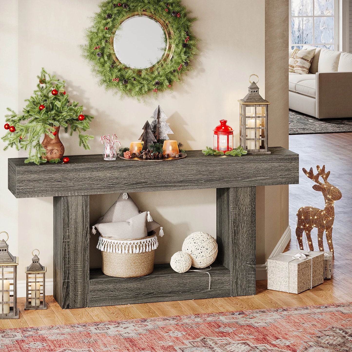Tribesigns Farmhouse 2-Tier Entryway Console Table With U-Shaped Base