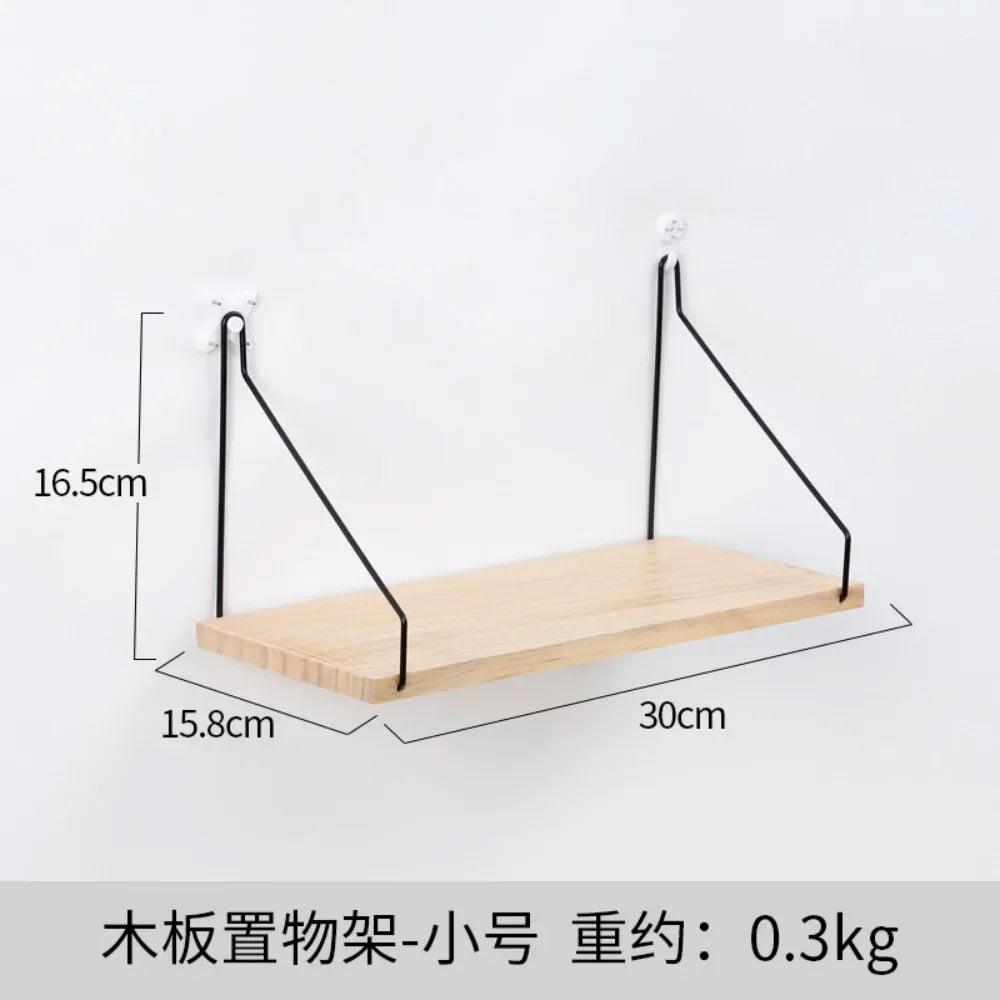 Wooden Wall Shelf With Iron Rack For Bedroom And Kid Room Decor