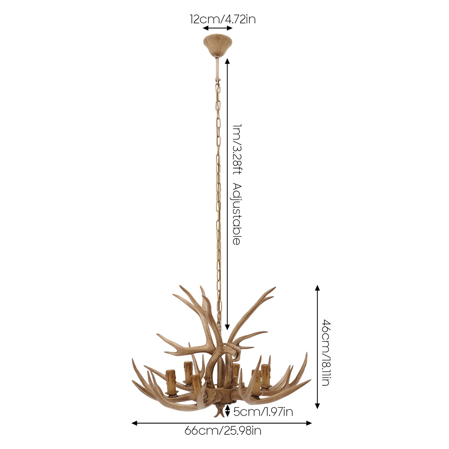Resin Deer Antler Ceiling Light Chandelier With Six Lights