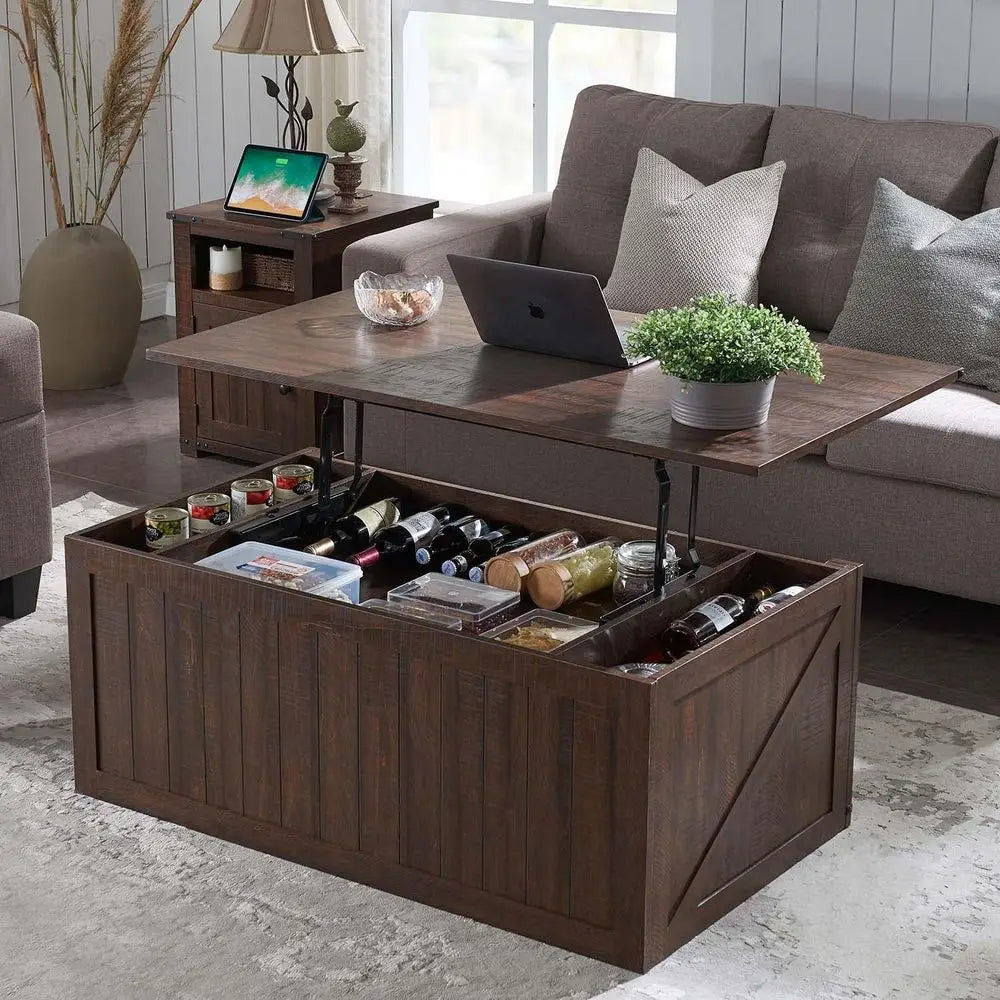 Lift Top Coffee Table With Storage And Sliding Barn Door