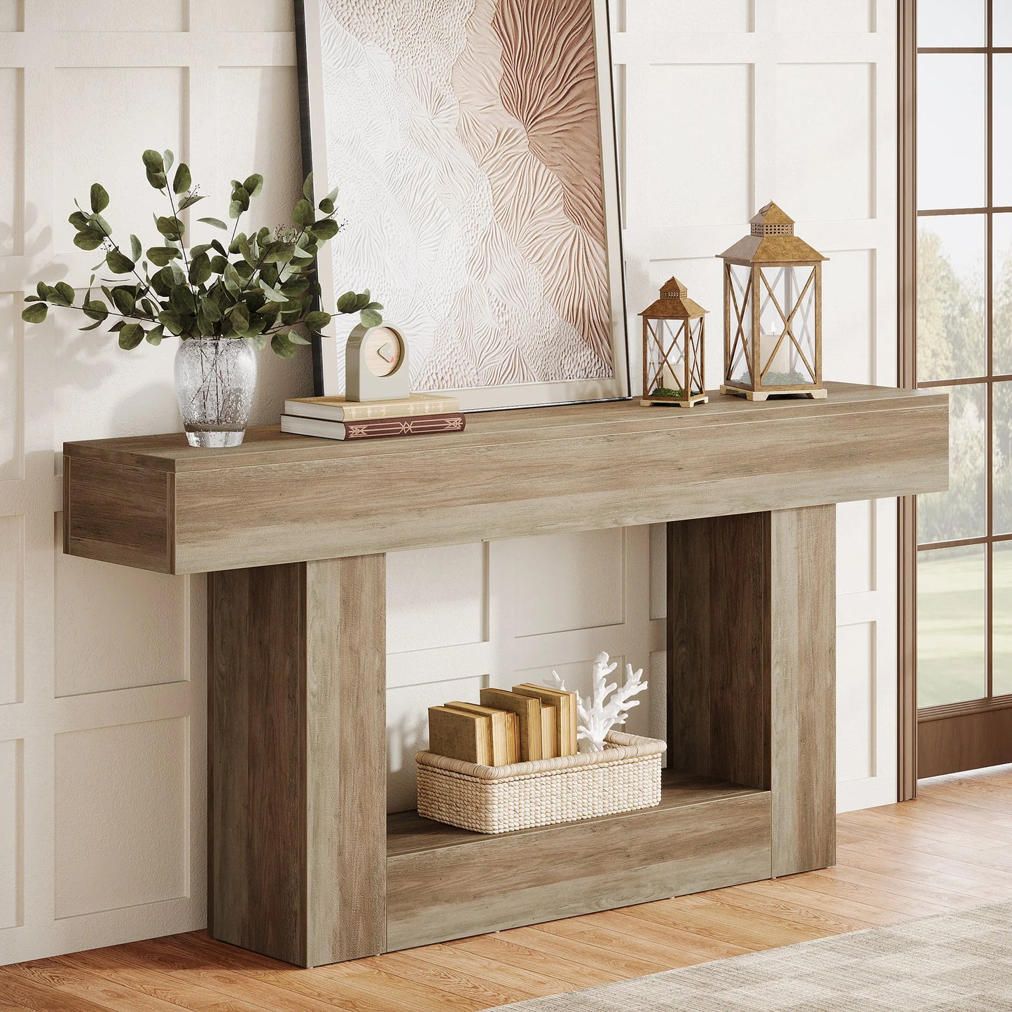 Tribesigns Farmhouse 2-Tier Entryway Console Table With U-Shaped Base