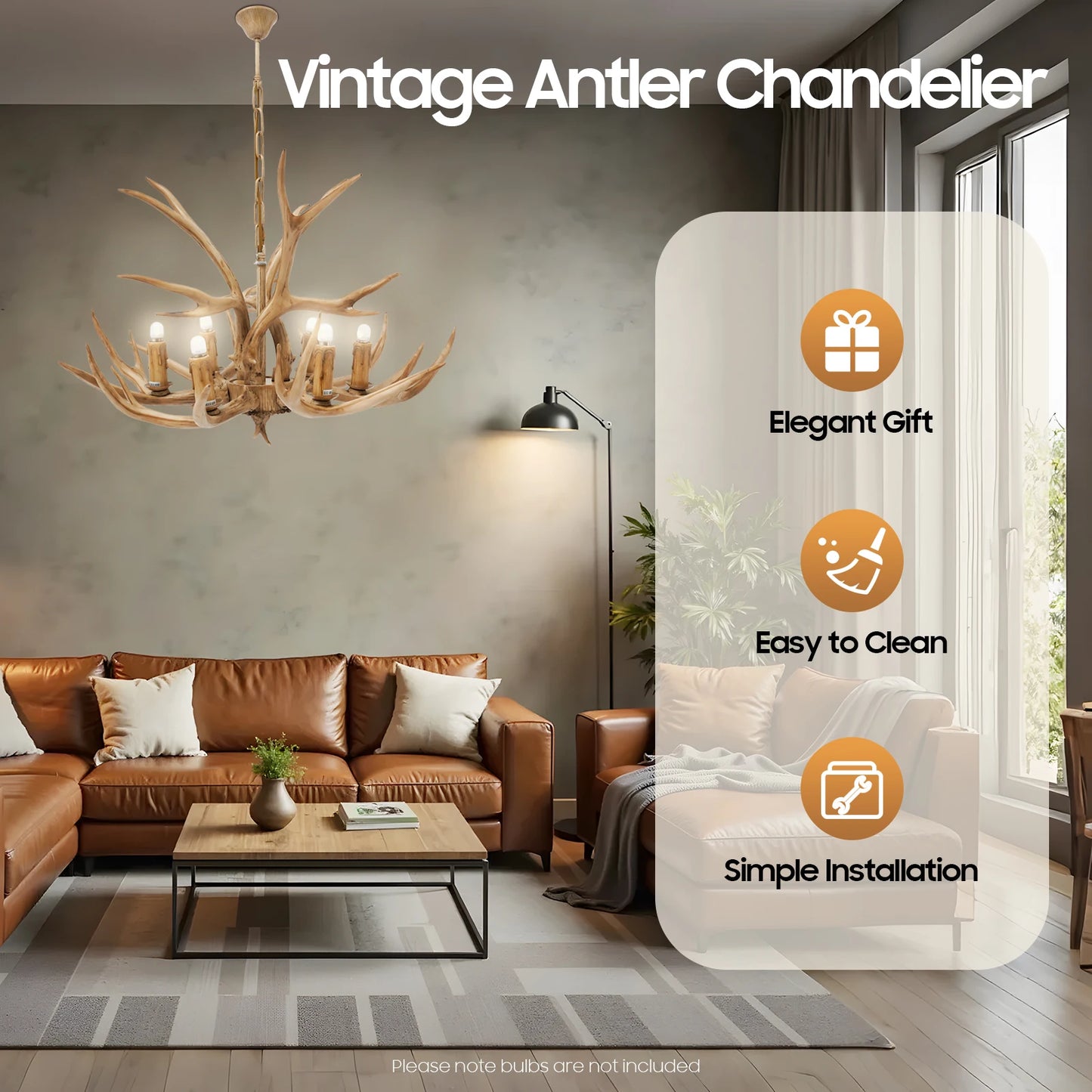 Resin Deer Antler Ceiling Light Chandelier With Six Lights