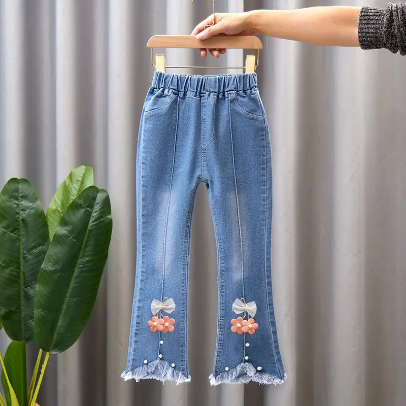 YSUBEST Girls Jeans Bell Bottoms For Spring Autumn Casual Kids