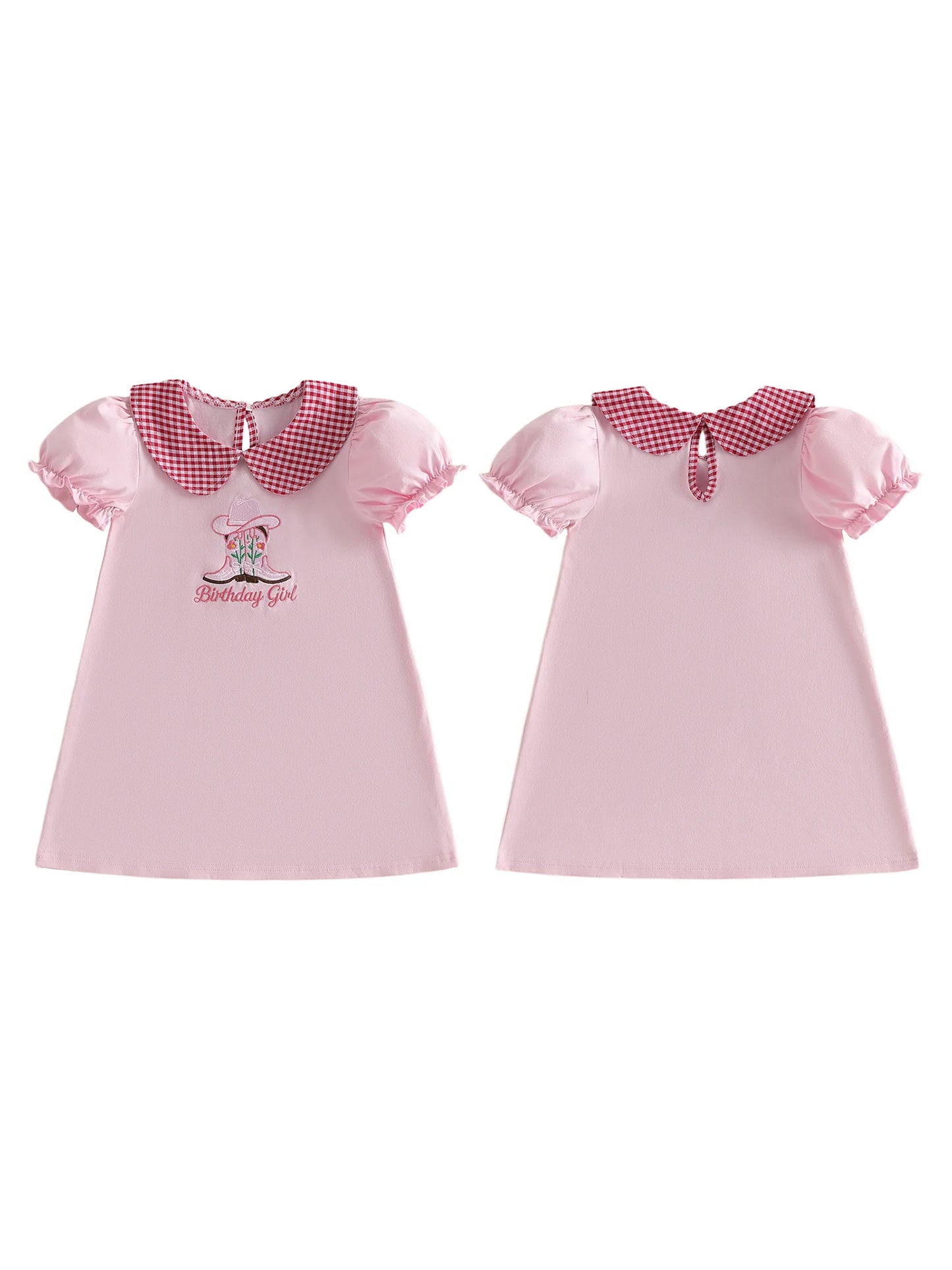 Infant Girls Western Cowgirl Dress With Embroidered Puff Sleeves