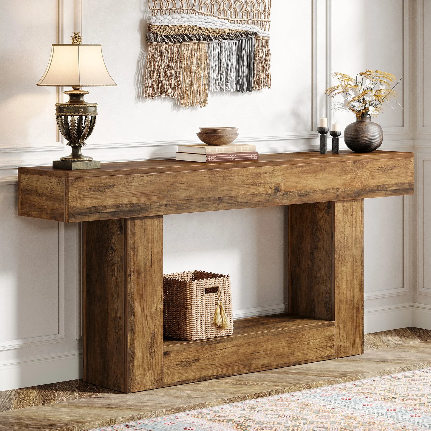 Tribesigns Farmhouse 2-Tier Entryway Console Table With U-Shaped Base