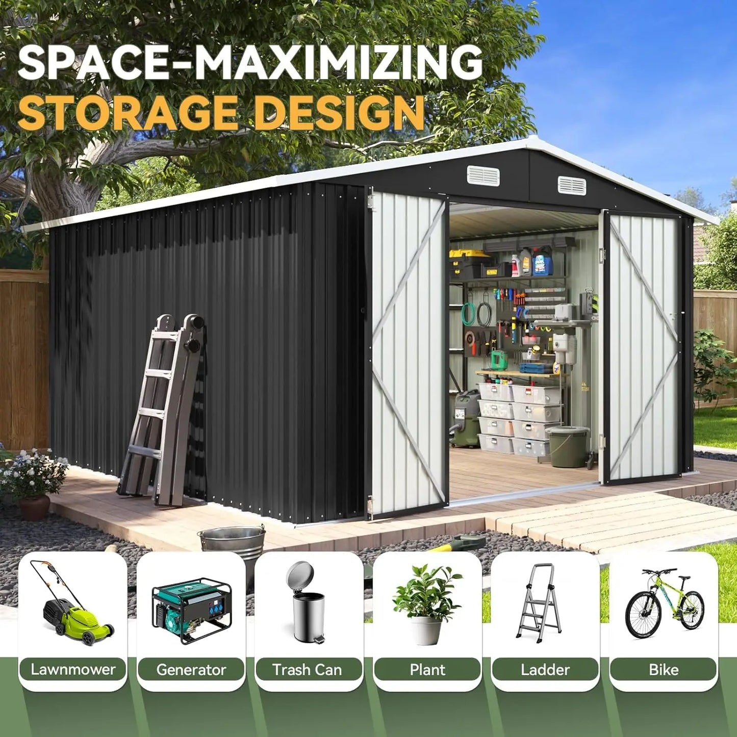Outdoor Storage Shed With Double Hinged Door For Garden Utility