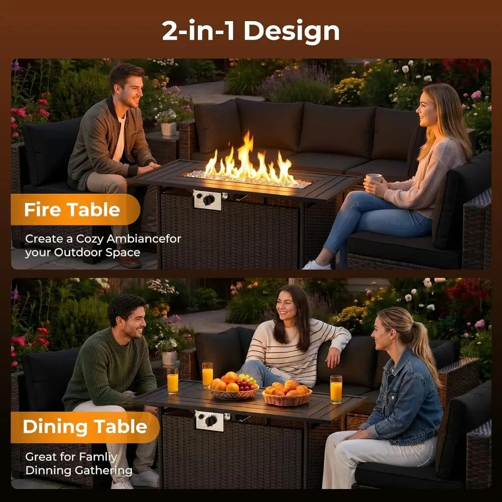 Wicker Patio Outdoor Conversation Set With Propane Fire Pit Table