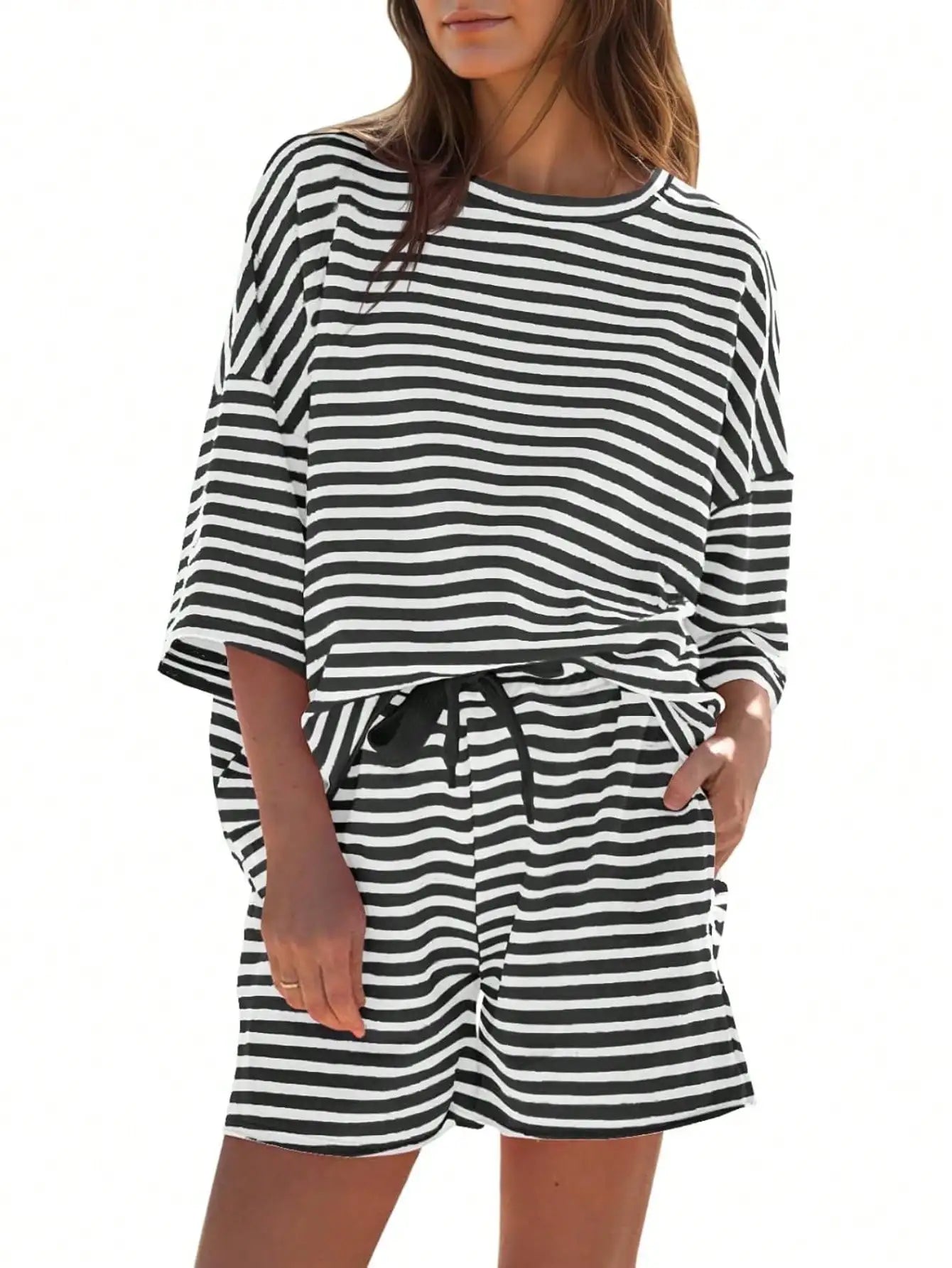 Fisoew Striped Athleisure 2 Piece Lounge Set For Women