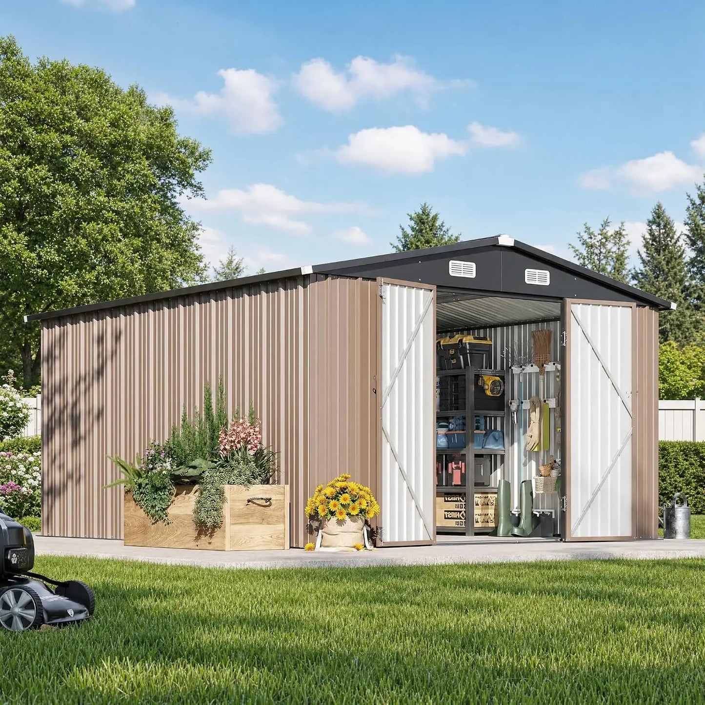 Outdoor Storage Shed With Double Hinged Door For Garden Utility