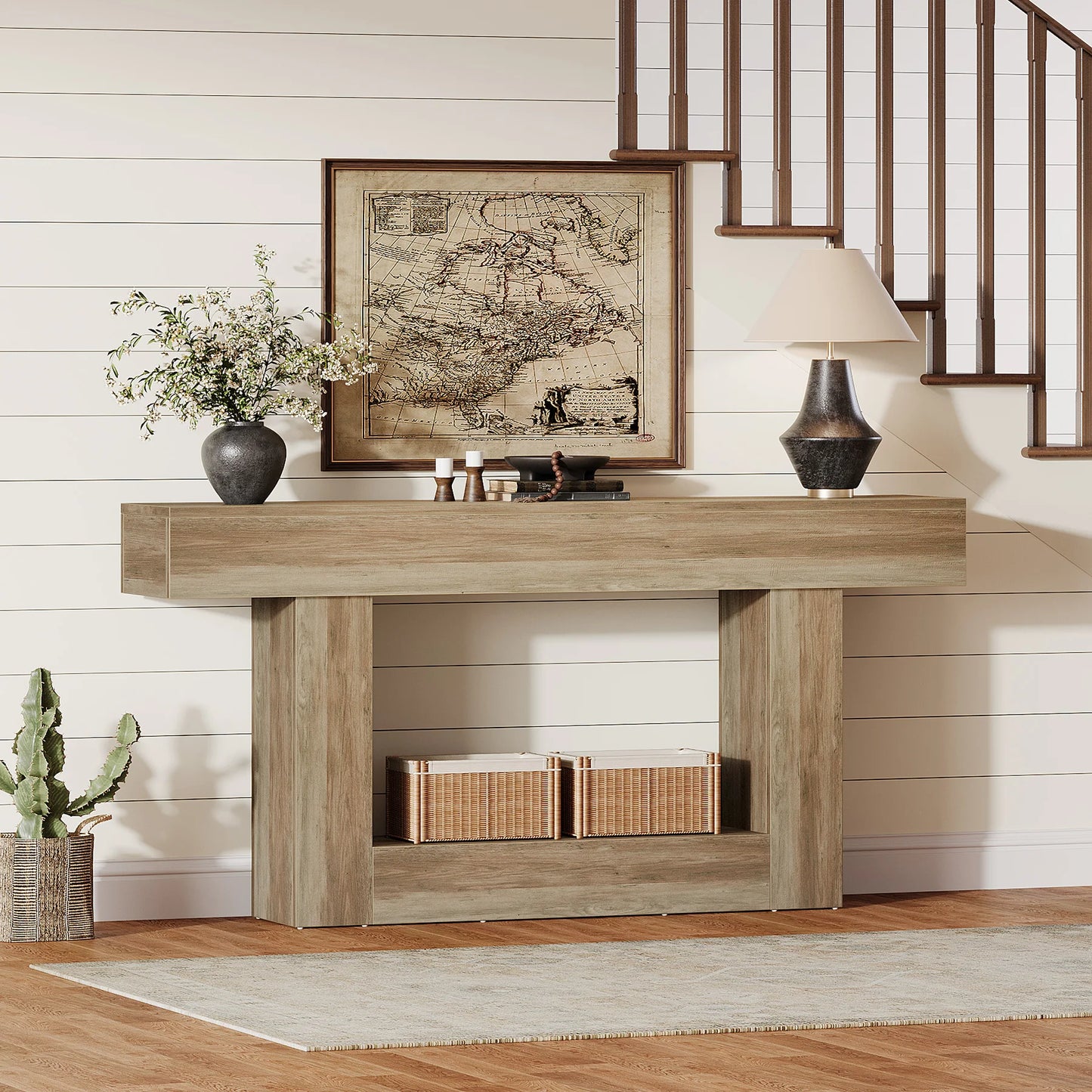 Tribesigns Farmhouse 2-Tier Entryway Console Table With U-Shaped Base