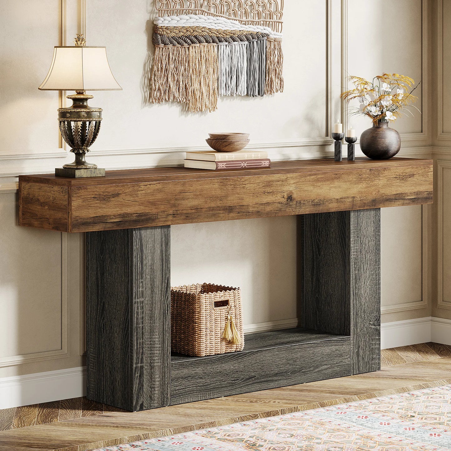 Tribesigns Farmhouse 2-Tier Entryway Console Table With U-Shaped Base