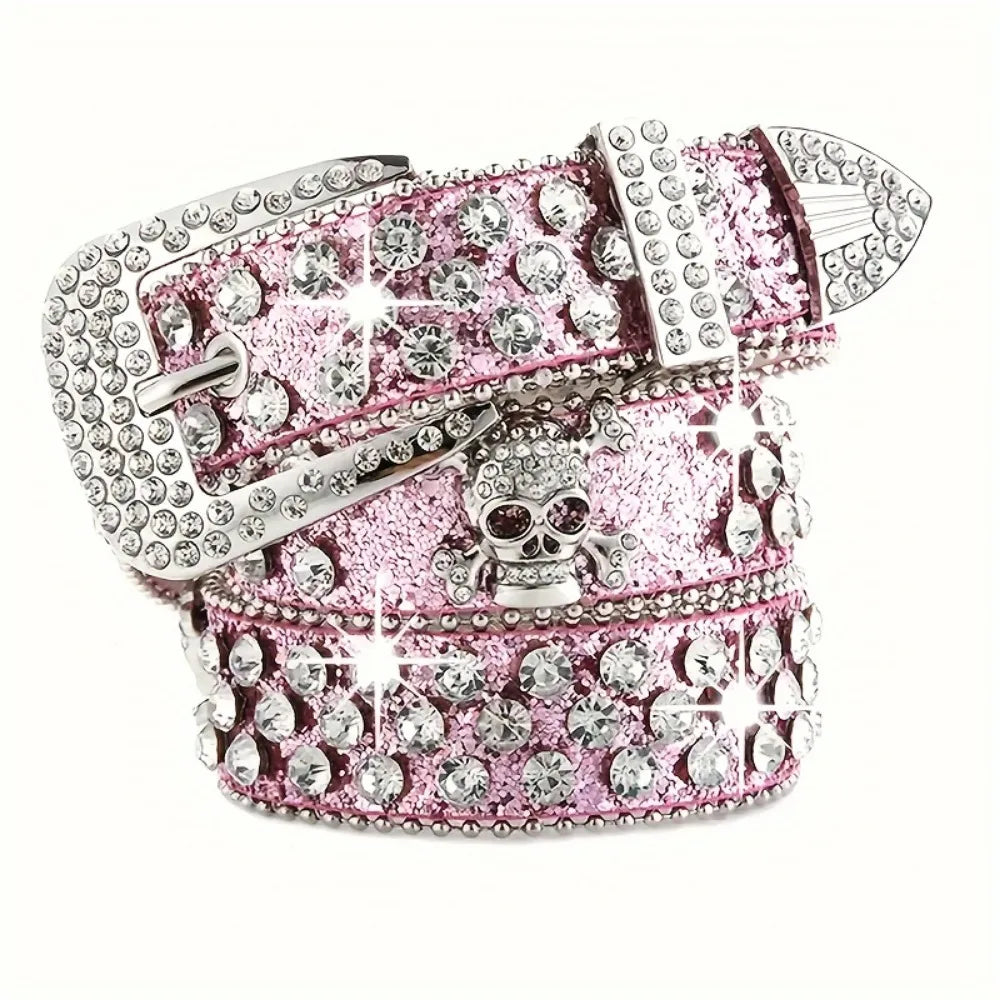 Rhinestone Western Cowgirl Belt PU Leather for Women