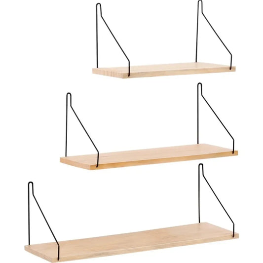 Wooden Wall Shelf With Iron Rack For Bedroom And Kid Room Decor