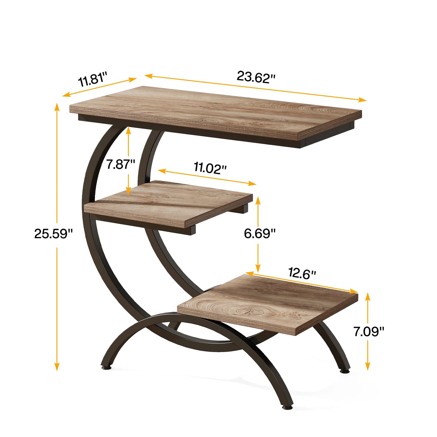 Tribesigns C-Shaped End Table Industrial 3-Tier With Storage Shelves