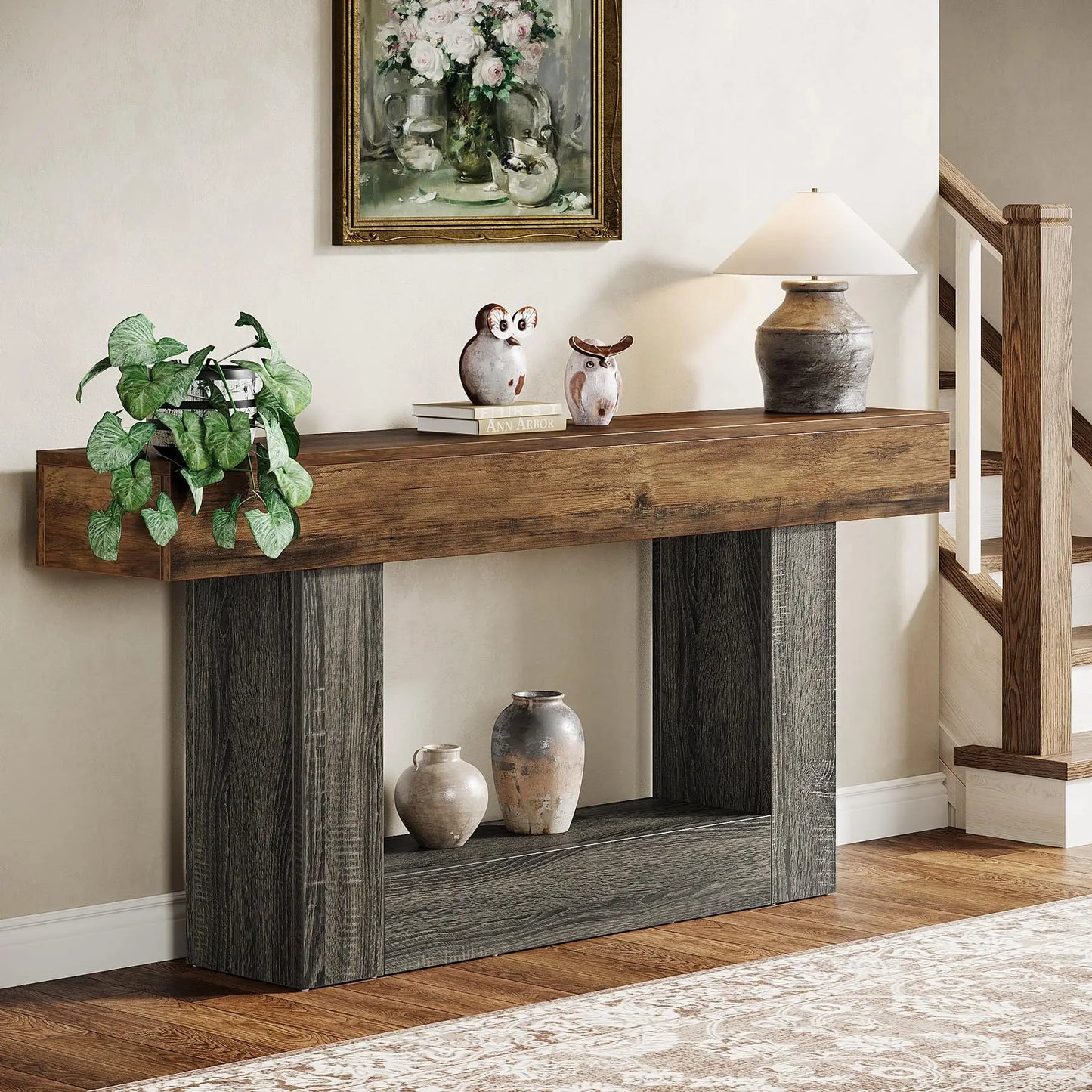 Tribesigns Farmhouse 2-Tier Entryway Console Table With U-Shaped Base