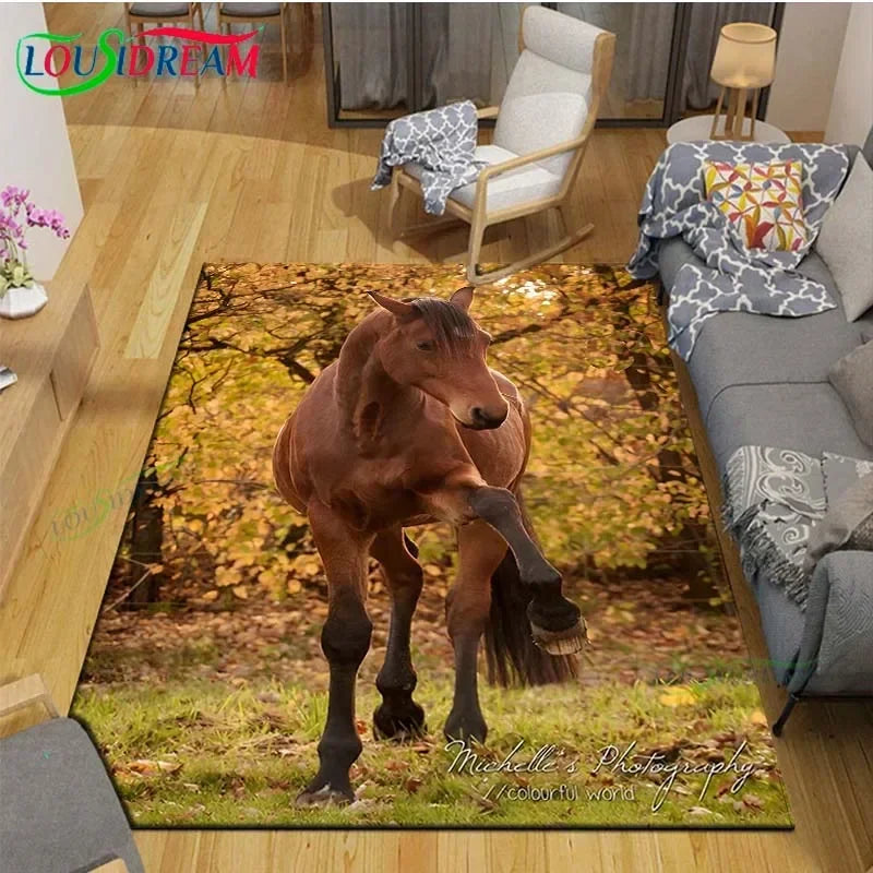 3D Horse Painting Carpet Anti Slip Living Room Rug