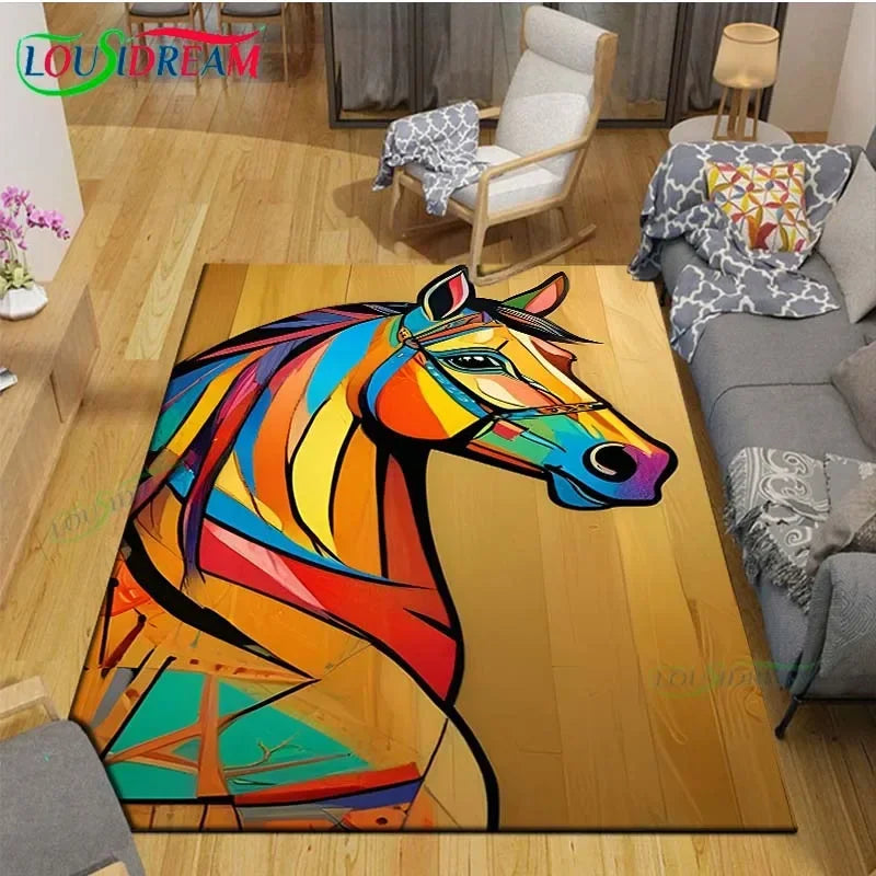 3D Horse Painting Carpet Anti Slip Living Room Rug