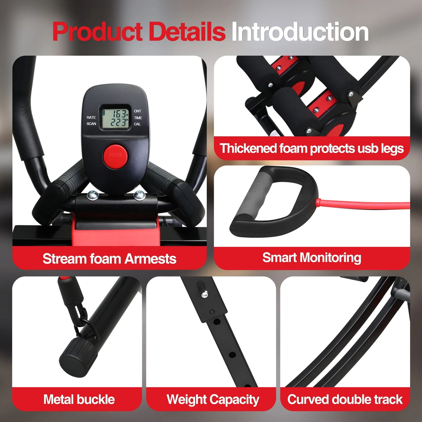 Adjustable Abdominal Curling Exercise Machine Dual Track Foldable Home Gym