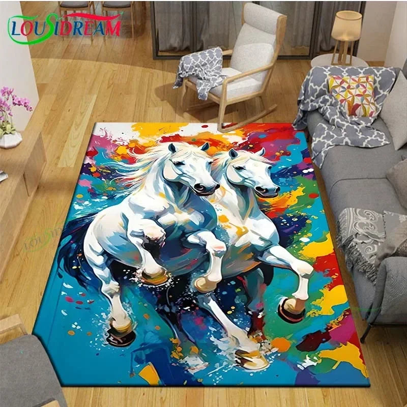 3D Horse Painting Carpet Anti Slip Living Room Rug