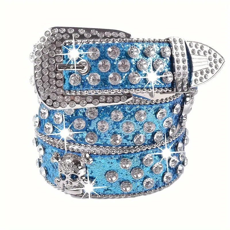 Rhinestone Western Cowgirl Belt PU Leather for Women