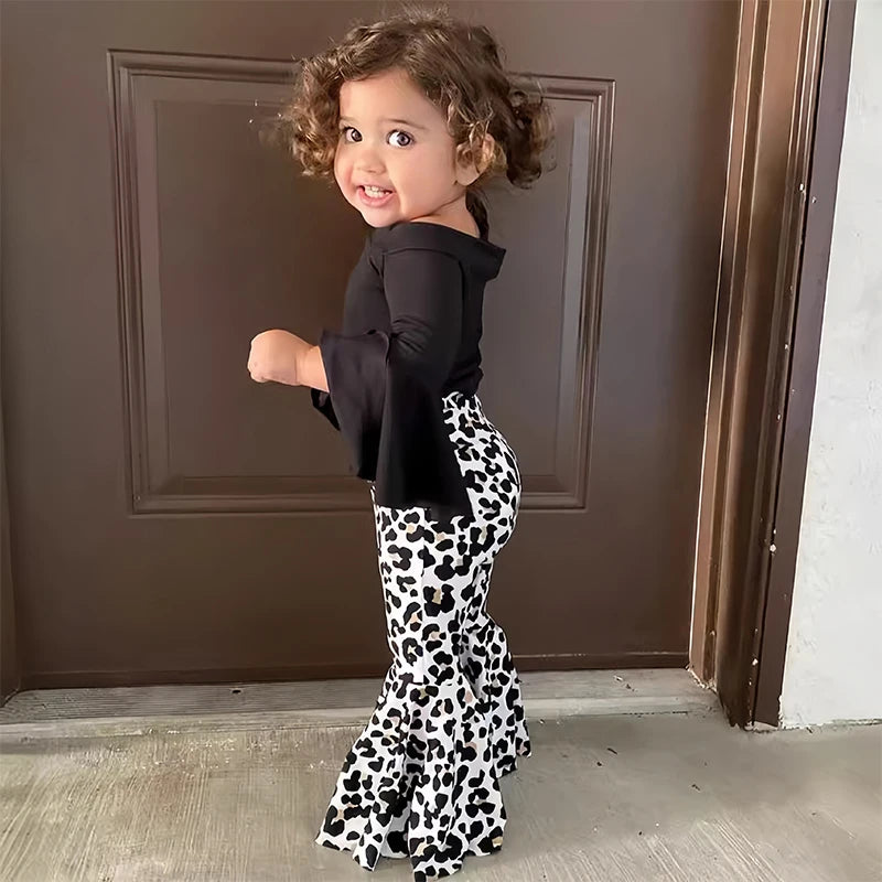 YTYINCN Leopard Print Baby Girl Sets Pullover Top And Bellbottoms