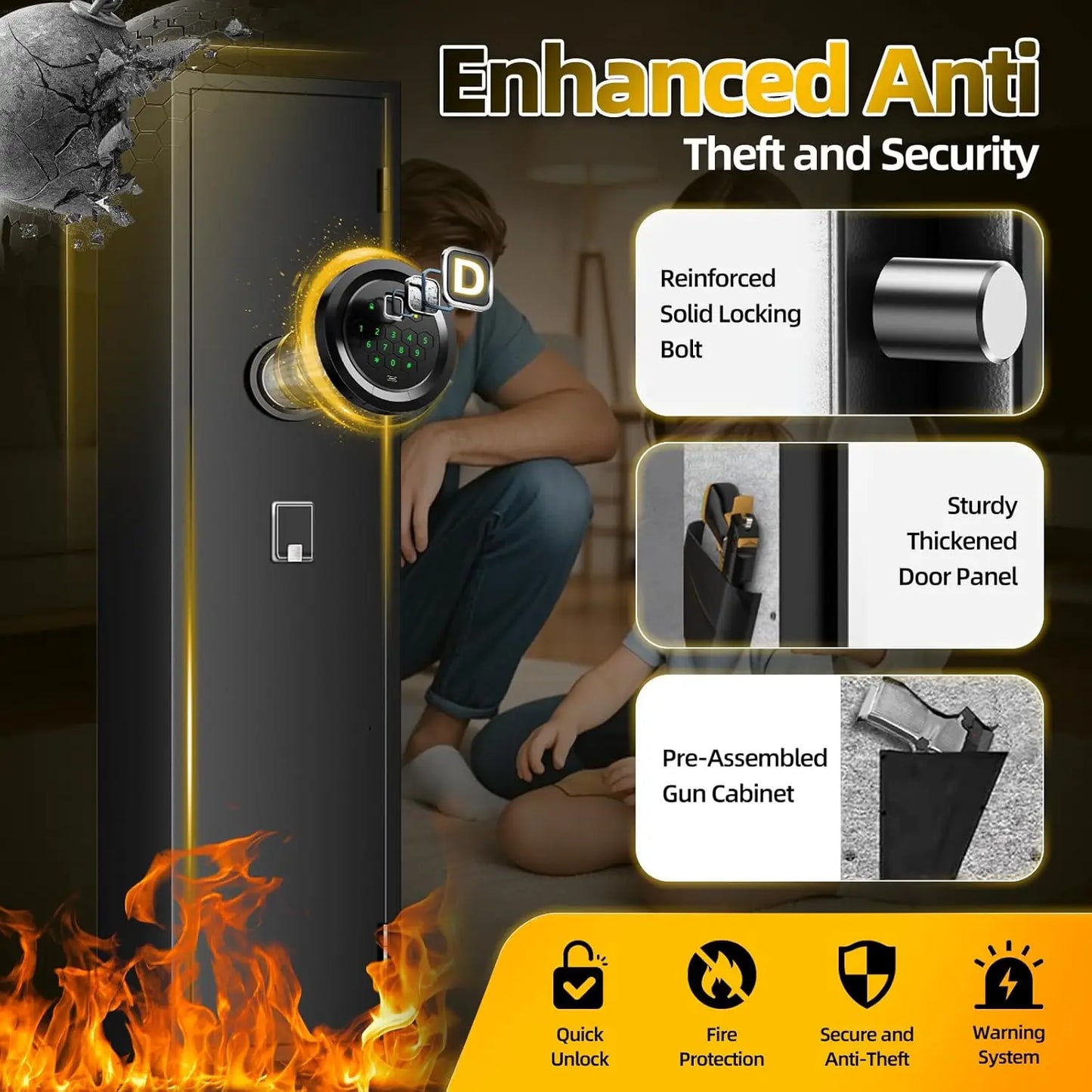 Rifle And Pistols Gun Safe With Dual Alarm Electronic Lock And Removable Racks