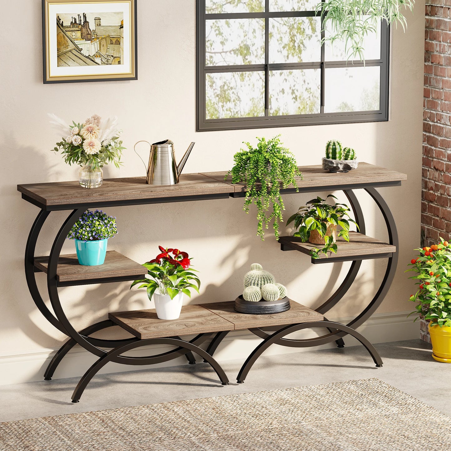 Tribesigns C-Shaped End Table Industrial 3-Tier With Storage Shelves