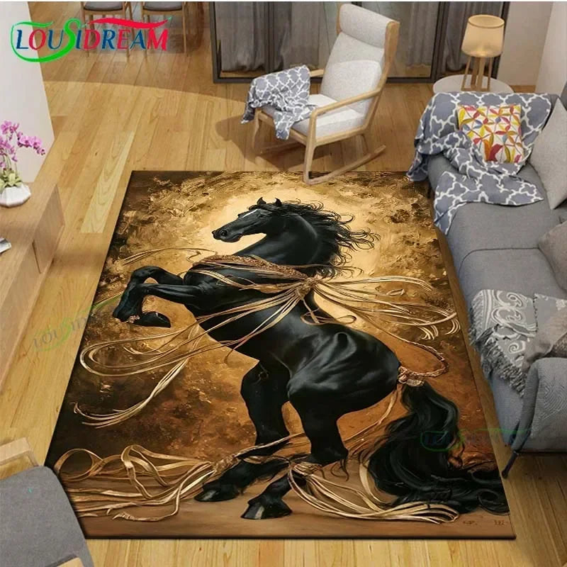 3D Horse Painting Carpet Anti Slip Living Room Rug