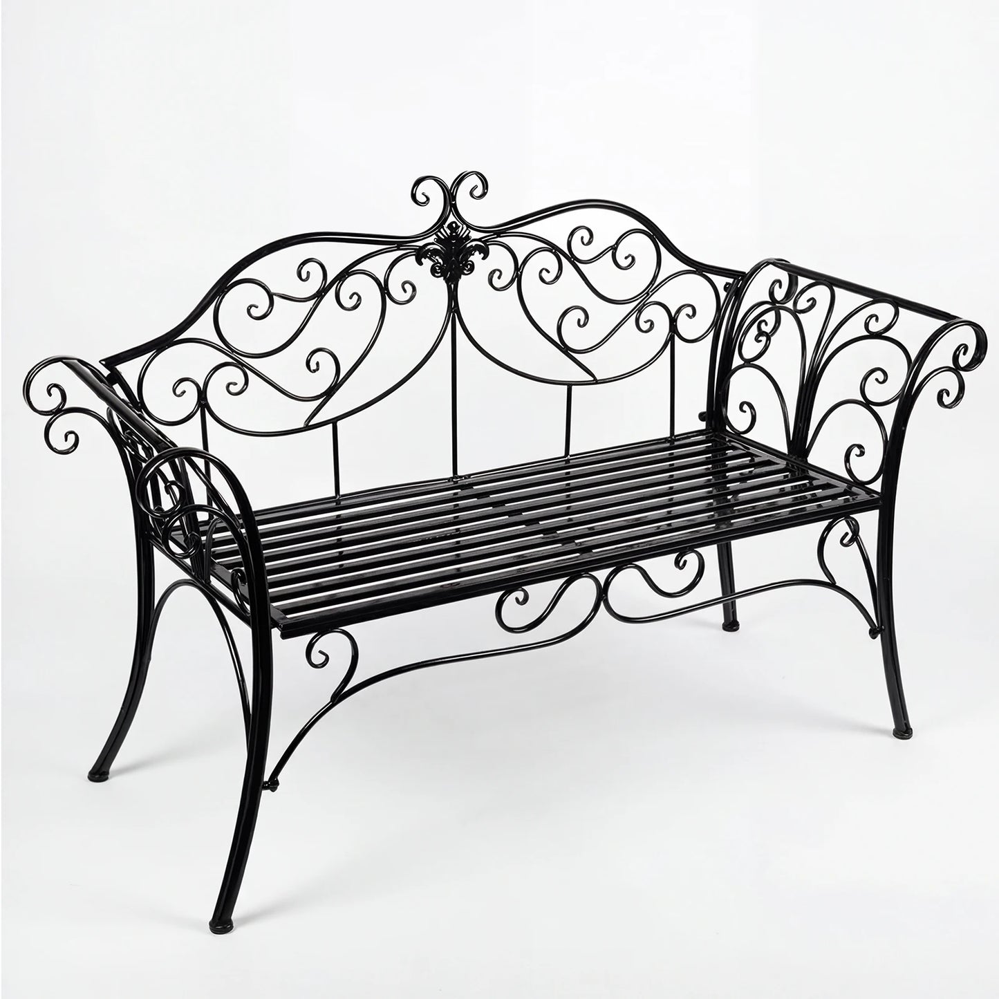 Wrought Iron Garden Bench Outdoor Rustproof Decorative Backrest