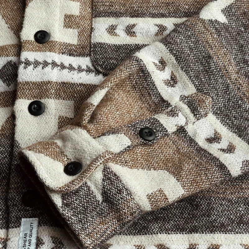 Bird Mountain Japanese Vintage Wool Shirt Ethnic Tribal Print Long Sleeve